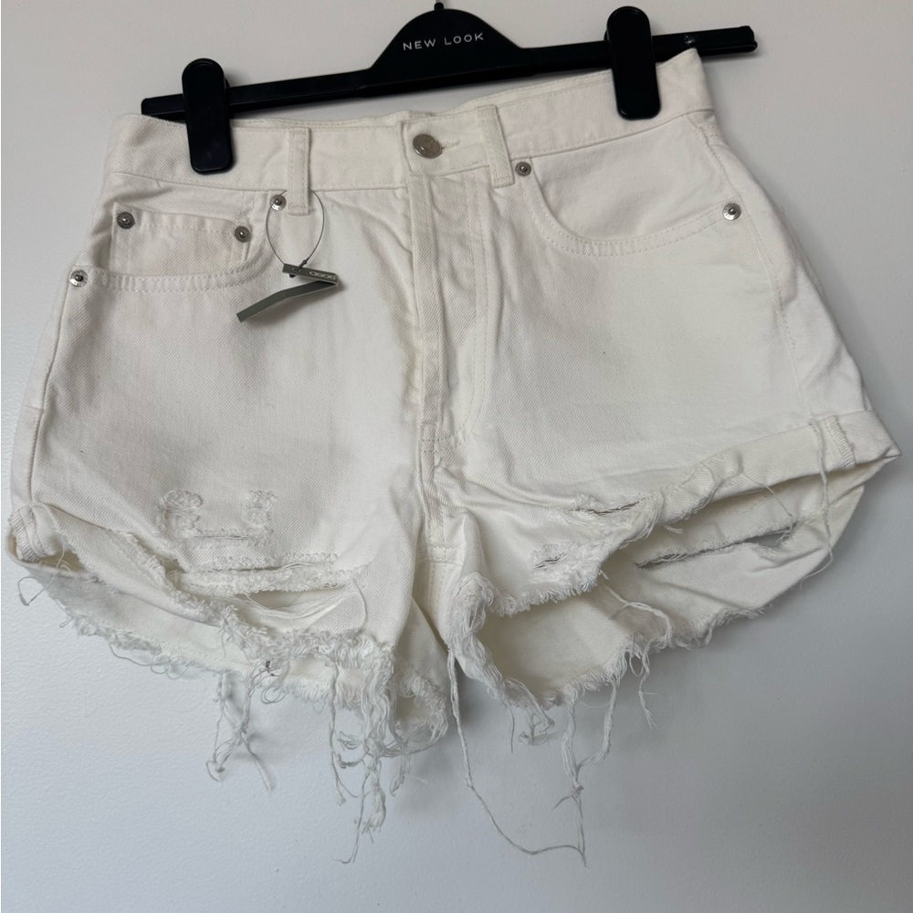 ASOS Women's White Distressed Denim Shorts